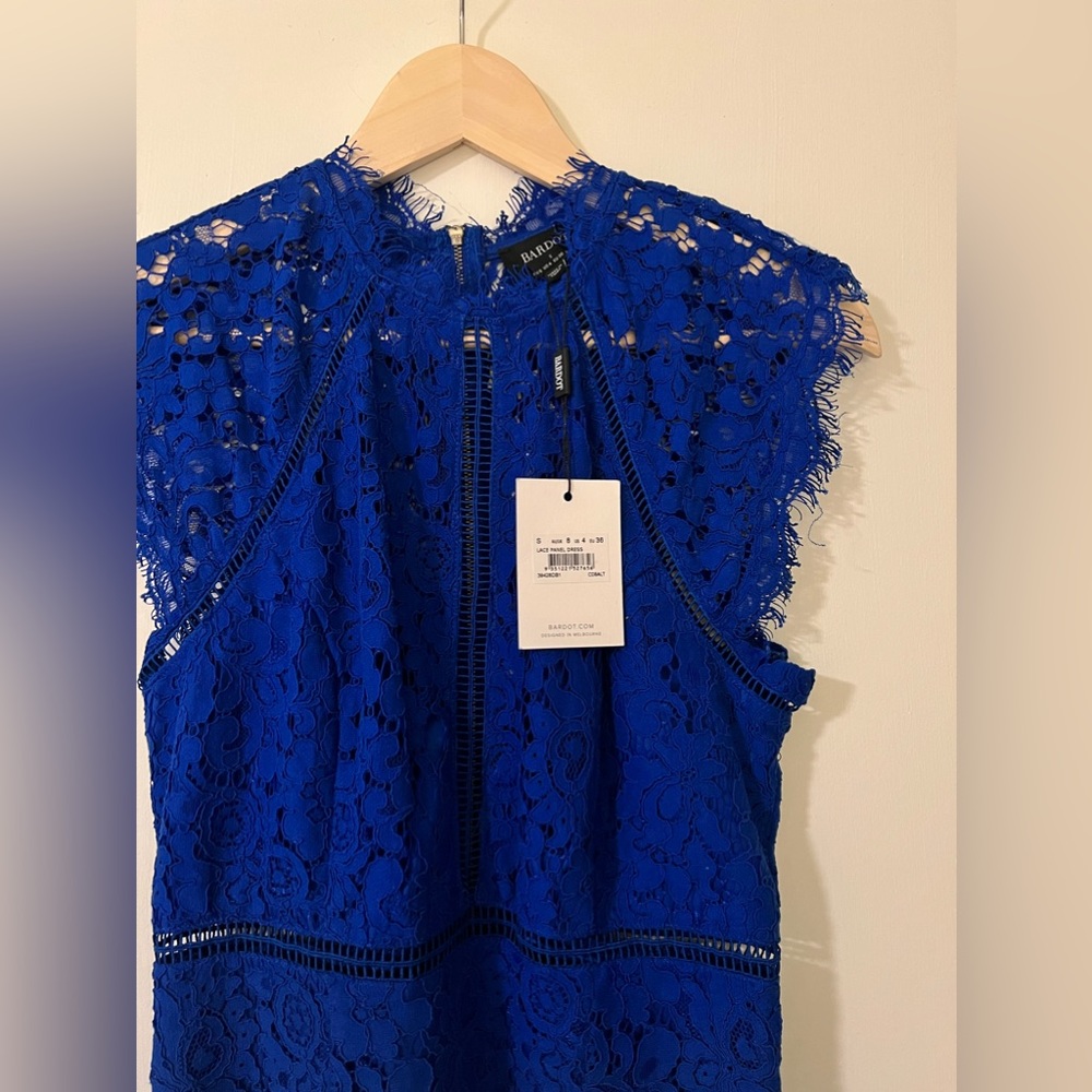 NWT Bardot lace panel blue dress